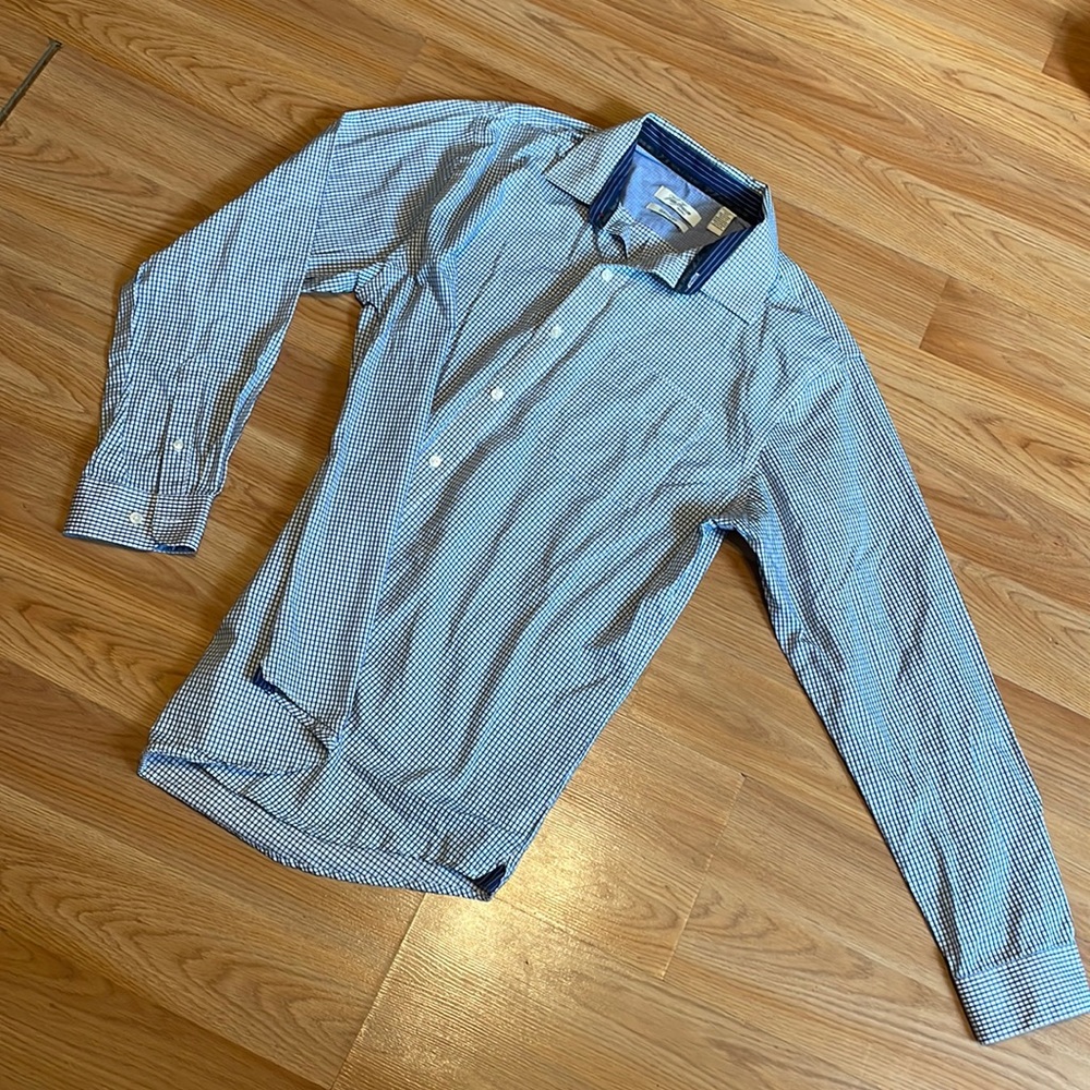 Classic button down shirt, navy and light blue checks
